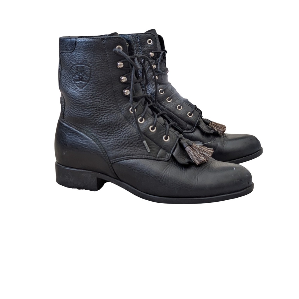Ariat Vintage 90s Western Whimsigoth Utility Black Leather Kiltie Lace Up Boots